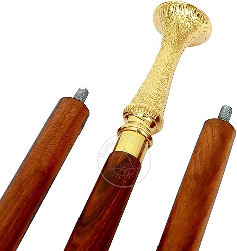 Rose Handicrafts Store - Bastón de madera con mango largo de latón, réplicas medievales, bastón victoriano, antiguo, ajustable, diseño decorativo,