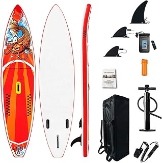 MXSXN Stand Up Paddle Board Set 305 * 76 * 15Cm Inflatable SUP Board, Adjustable Paddle, Hand Pump with Pressure Gauge, Backpack, Paddling Board, Non-Slip Surfboard