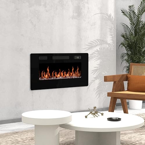 Chimenea eléctrica de 40 pulgadas con soportes de montaje en pared, inserto ultrafino empotrado de 4.72 pulgadas, montaje en pared e instalación en