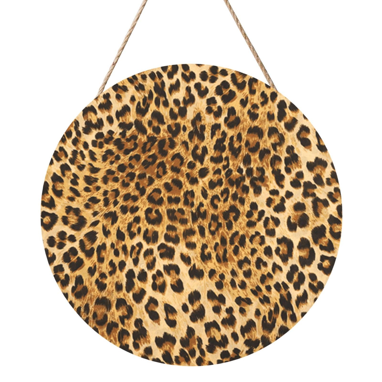 InOmak Leopard Animal Print, Round Wood Panel Painting 12 in, Wall Hanging Painting For Home