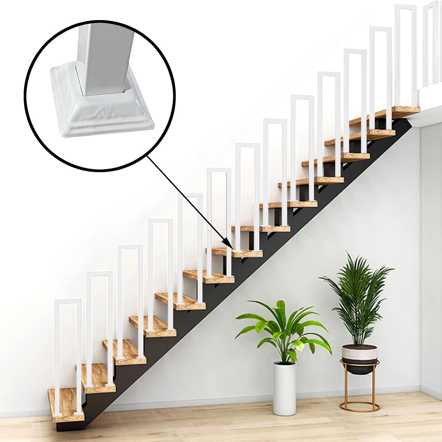 3FT White Sturdy Non-Slip U-Shaped Safety Guardrail, Equipped with Decorative Cover, Retro Industrial Iron Handrail, Stylish & Safe Grab Bars, for Indoor and Outdoor Steps