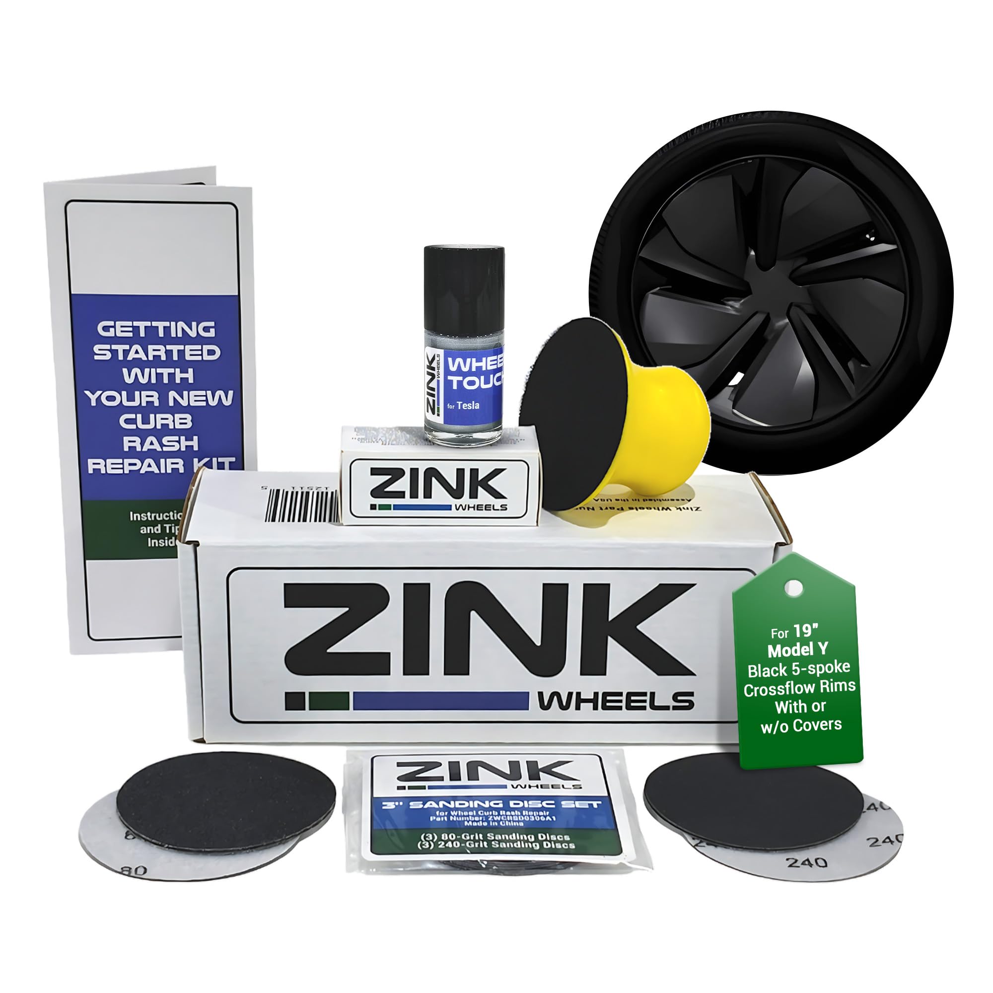 Zink Wheels Premium Tesla Wheel Curb Rash Repair Kit for Model Y 19-inch Black Crossflow Rims