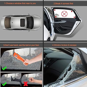 LUXON 7-in-1 Car Emergency Safety Tool Kit:Window Breaker,Seat Belt Cutter,LED Flashlight,Rescue Tool USB Charger,Sire Blink Light, Hand Cranking Charge,Magnetic for Vehicle Escape