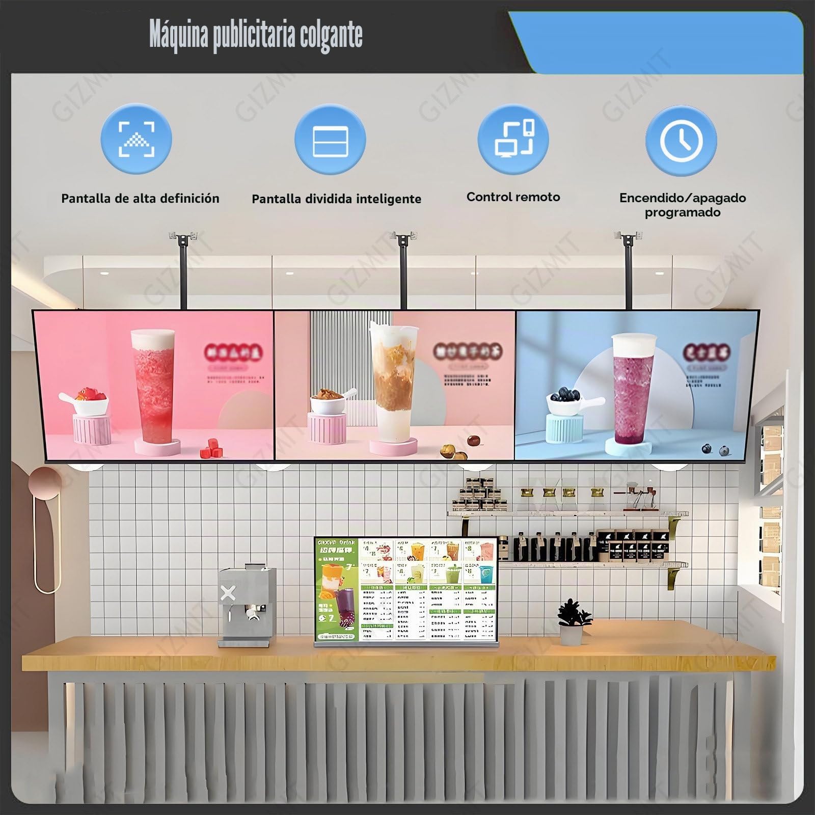 Pantalla LED publicitaria para Exteriores,Pantalla Digital suspendida Ultrafina,Pantalla LED dinámica para publicación remota, Ideal para Tiendas de té de Burbujas,hospitales y pizzerías 24“