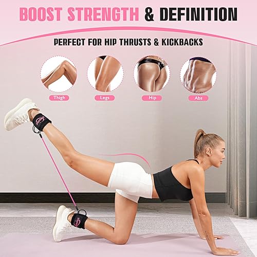 Miniatura 2 de Ankle Resistance Bands with Cuffs, Resistance Bands for Working Out, Home Gym Workout Equipment for Women, Pilates Exercise, Hip, Leg, Glute Ankle