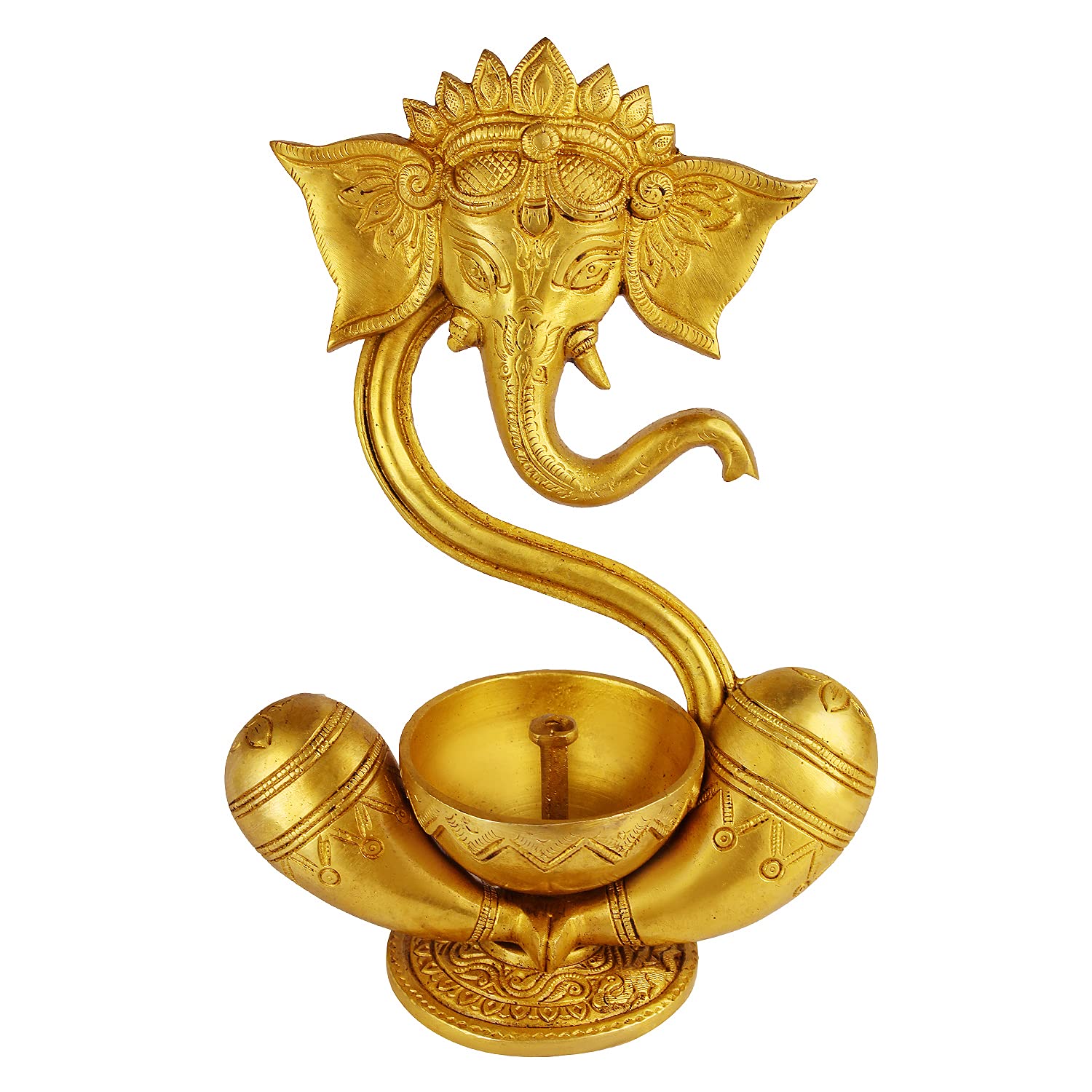 ARTVARKO Ganesha Ganesh Diya Stand Incense Burner and Diya Jyoti Deepak Oil Lamp Diwali Gift Tealight Loban Holder Aarti Stand for Home Office Temple God Puja Gold Color 8.5 Inch