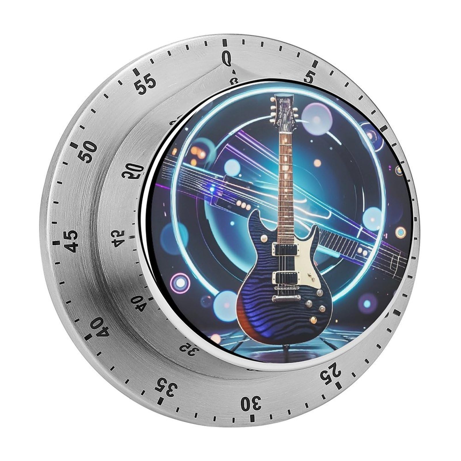 Magic Electric Guitar Timer Fashion Visual Timers Wind Up 60 Minutes Desk Timers Stainless Steel Magnetic Timer Countdown Clock No Batteries Loud Alarm for Kitchen Chef Cooking