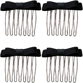 4 Pack Bow Hair Combs Multi-Color Satin Fabric Hair Accessories | Bangs hair combs for women, smooth rounded teeth, lightweight portable combs for daily hair styling