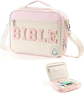 Bible Cover Case for Women, Large Chenille Letter Bible Bag with Shoulder Strap,Pink Bible