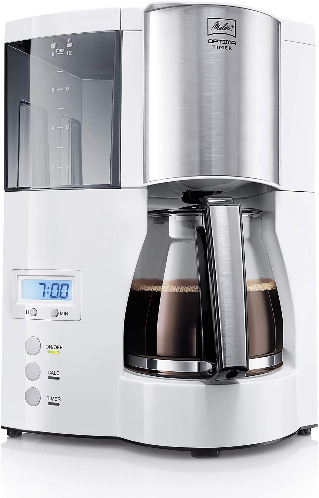 Melitta 1008-01 Optima Timer Coffee Filter Machine, White and Stainless Steel
