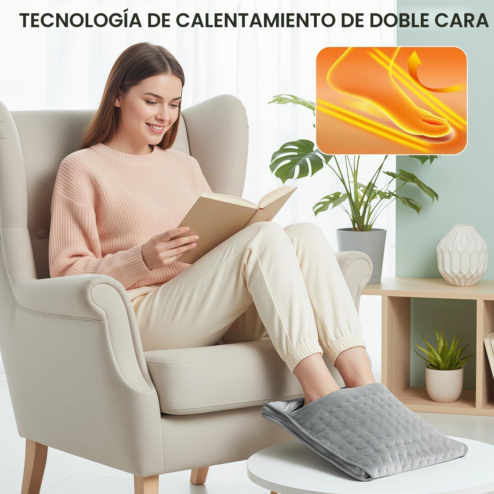 Qoosea Manta Eléctrica Pies con Cremallera - 6 Temperaturas, 4 Temporizadores, Seguridad - Lavable a Máquina para Hogar, Oficina, Pies Fríos y Artritis