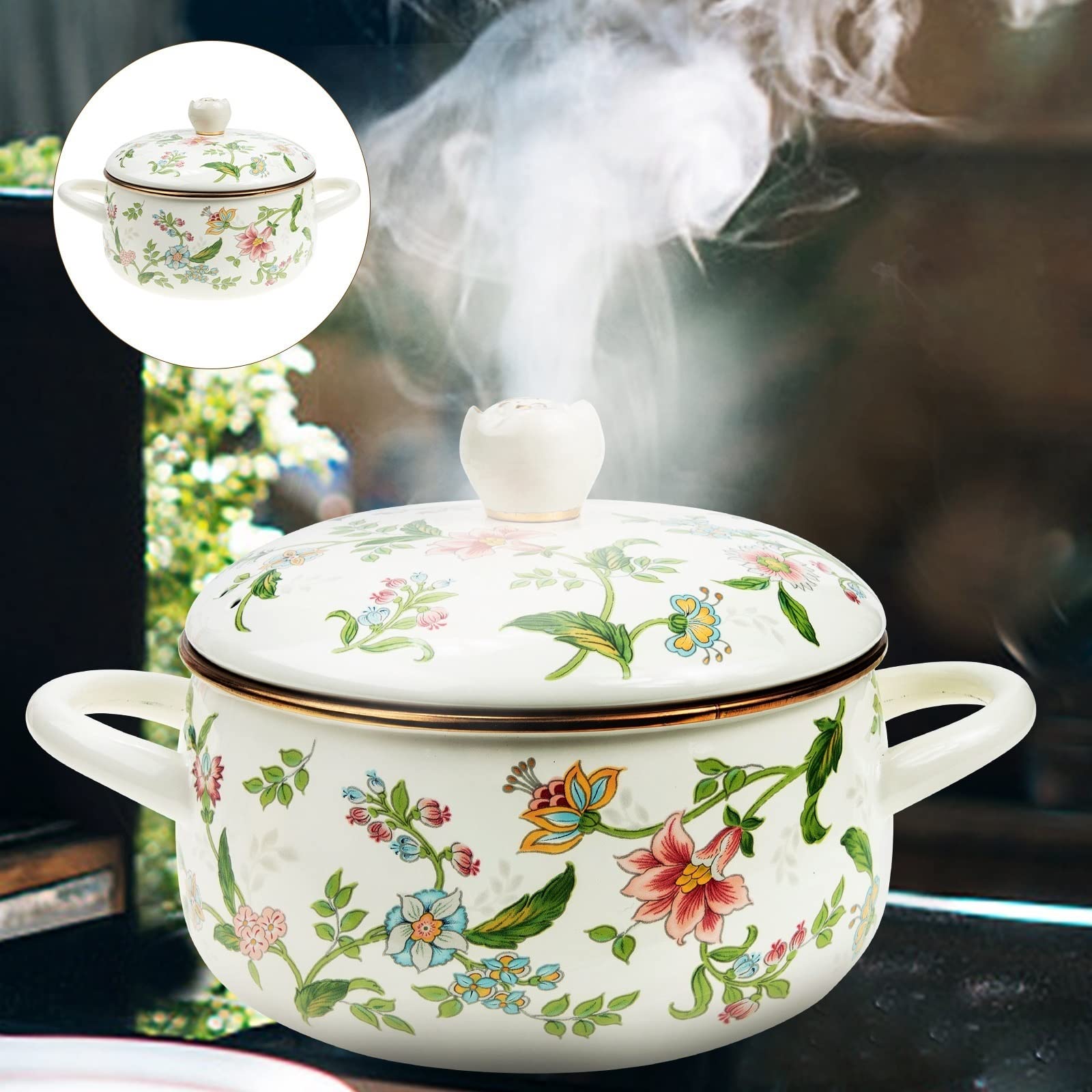 Suppentopf, Suppentopf, Emaille-Kochtopf, Herd, Keramik-Auflauf, Küchenpfanne, heiße Suppe, Milch, gebratene Nudeln