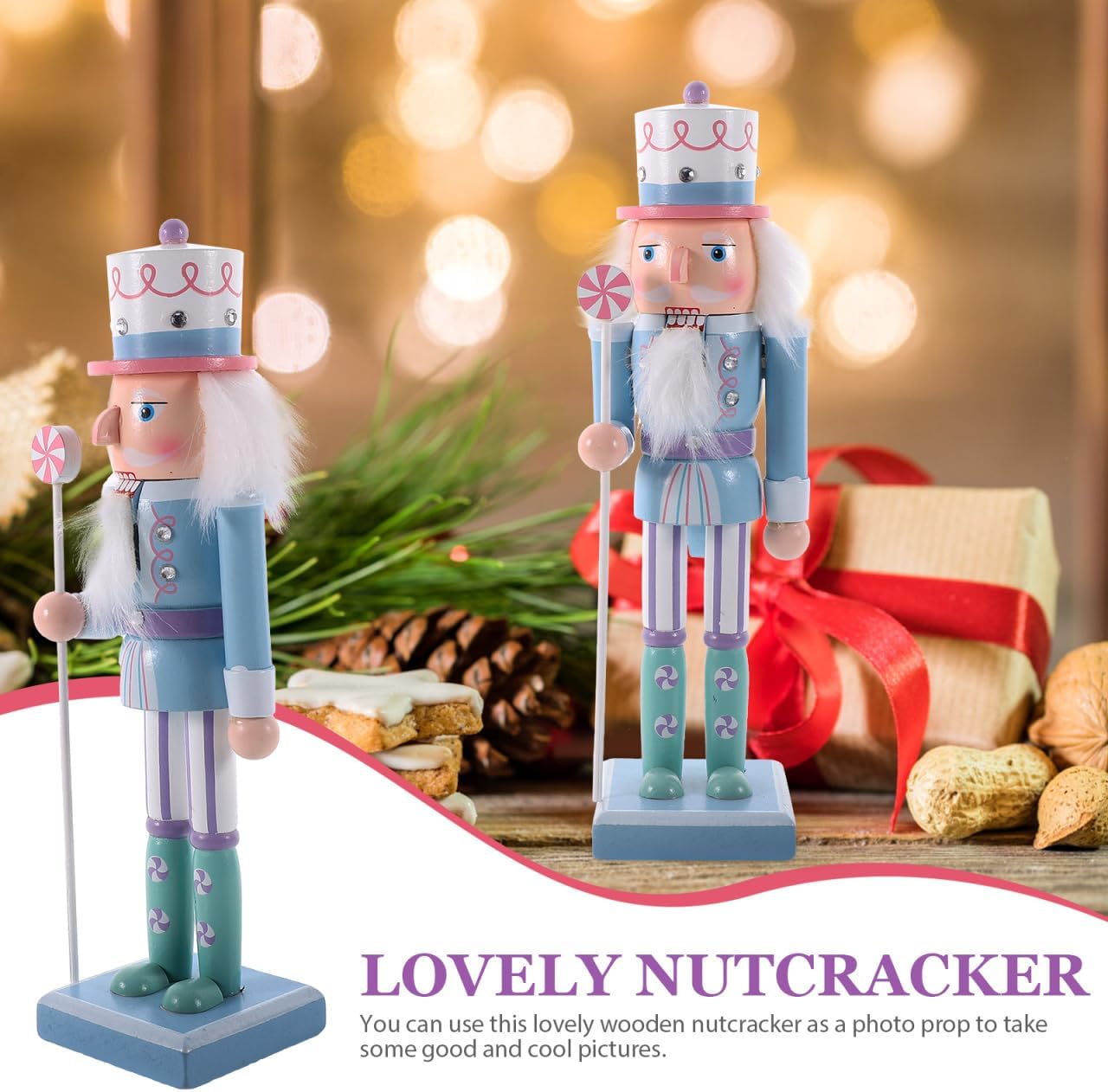 Christmas Nutcracker Decor: 9.8In Blue Nutcrackers Figures Wood Festival Nutcracker Statue for Christmas Desktop Home Decor