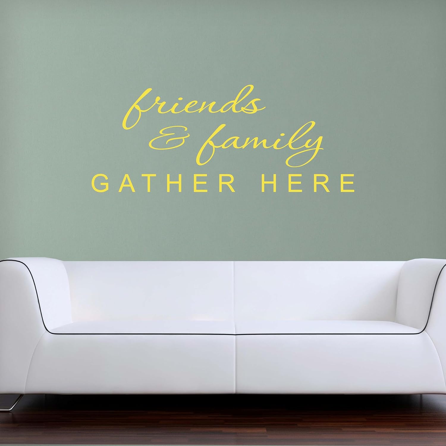 Friends and Family Gather Here Wall Decal Stickers | Family Wall Decor | Living Room Wall Decals | Friendship Decals | Yellow