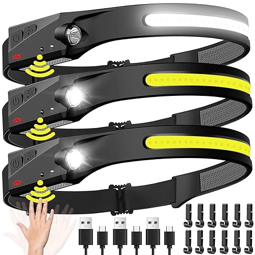 Headlamp Rechargeable 3PCS, 230° Wide Beam Head Lamp LED with