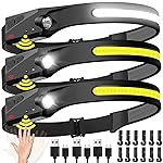 Headlamp Rechargeable 3PCS, 230 Wide Beam Head Lamp LED with Motion Sensor for Adults - Camping Accessories Gear, Waterproof Head Light Flashlight for Hiking, Running, Repairing, Fishing, Cycling