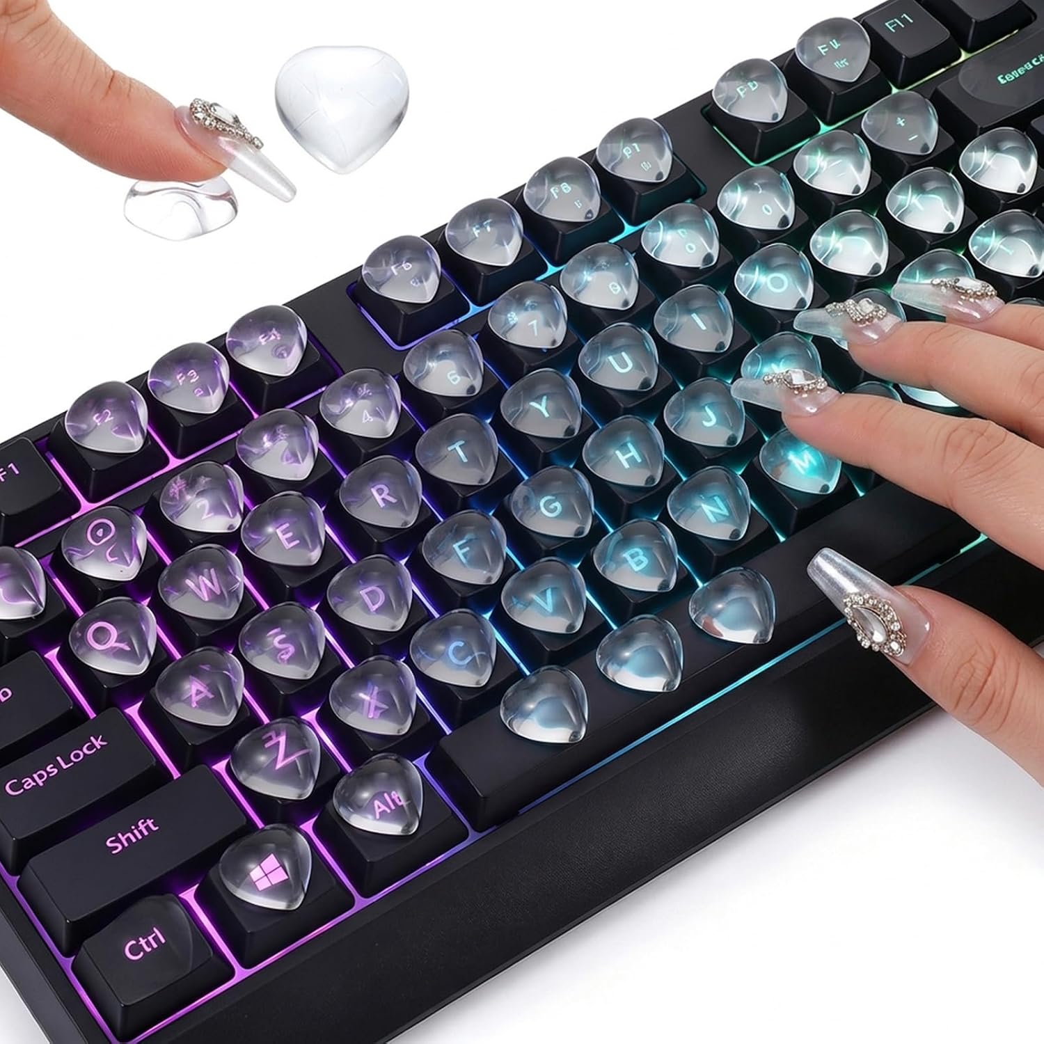 60Pcs Raised Clear Glass Bubble Stickers, Keyboard Stickers for Long Nails