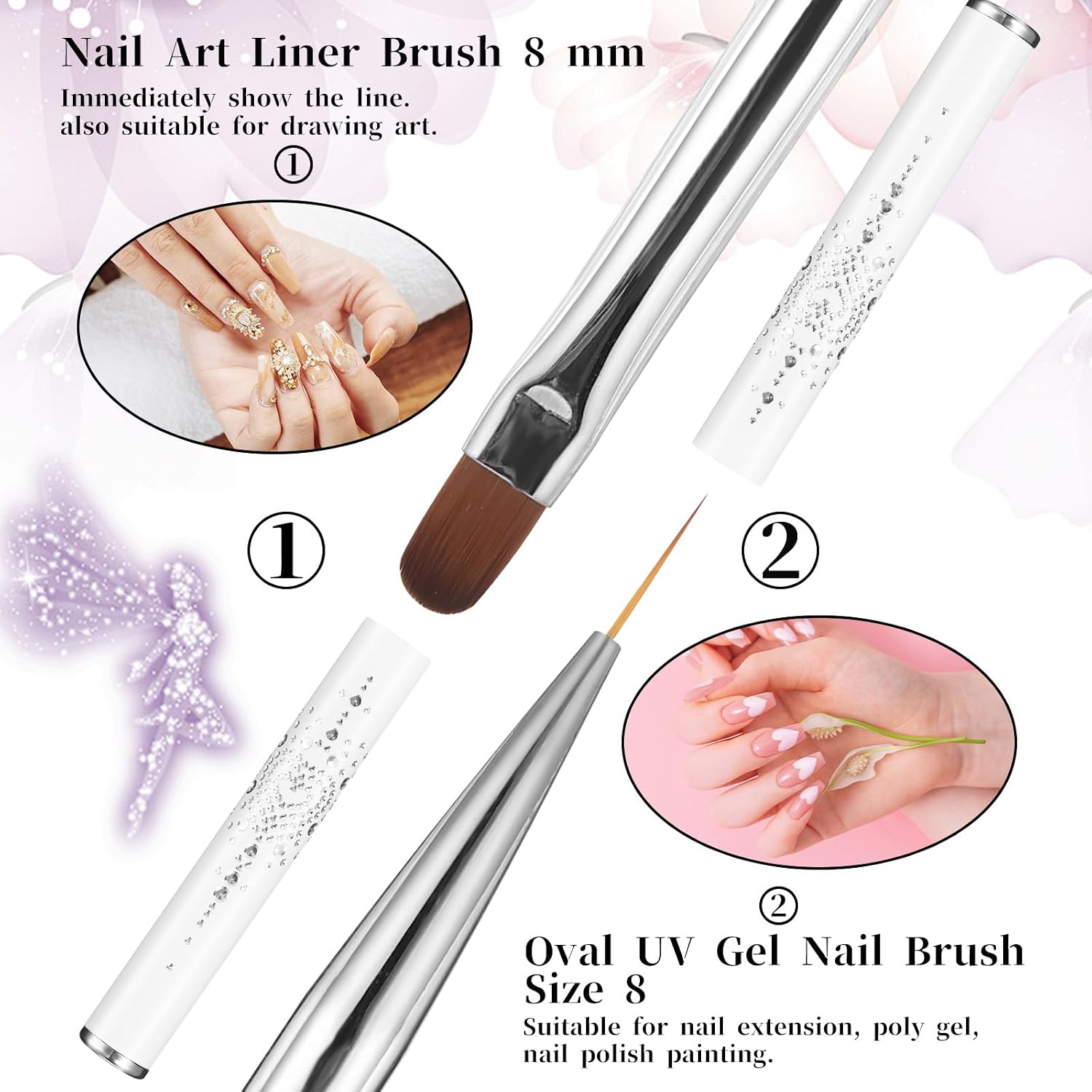 cobee 1 Pc Double Nail Brush, Ended Nail Builder Gel Brushs Tip Brush Hard for Nails, Liner Brushs for Design Nails Professional Details, Long Lines