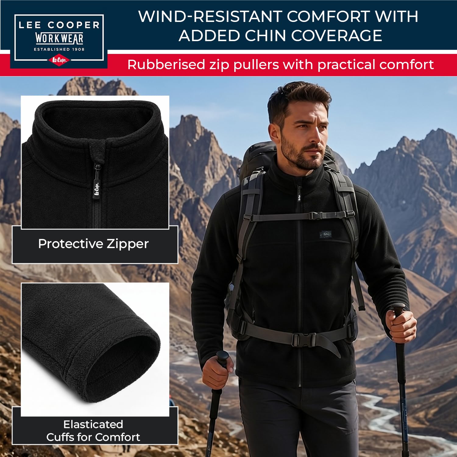 Lee Cooper Suéter Térmico de Forro Polar con Cremallera Completa Pullover Sweater Hombre (Pack de 1)