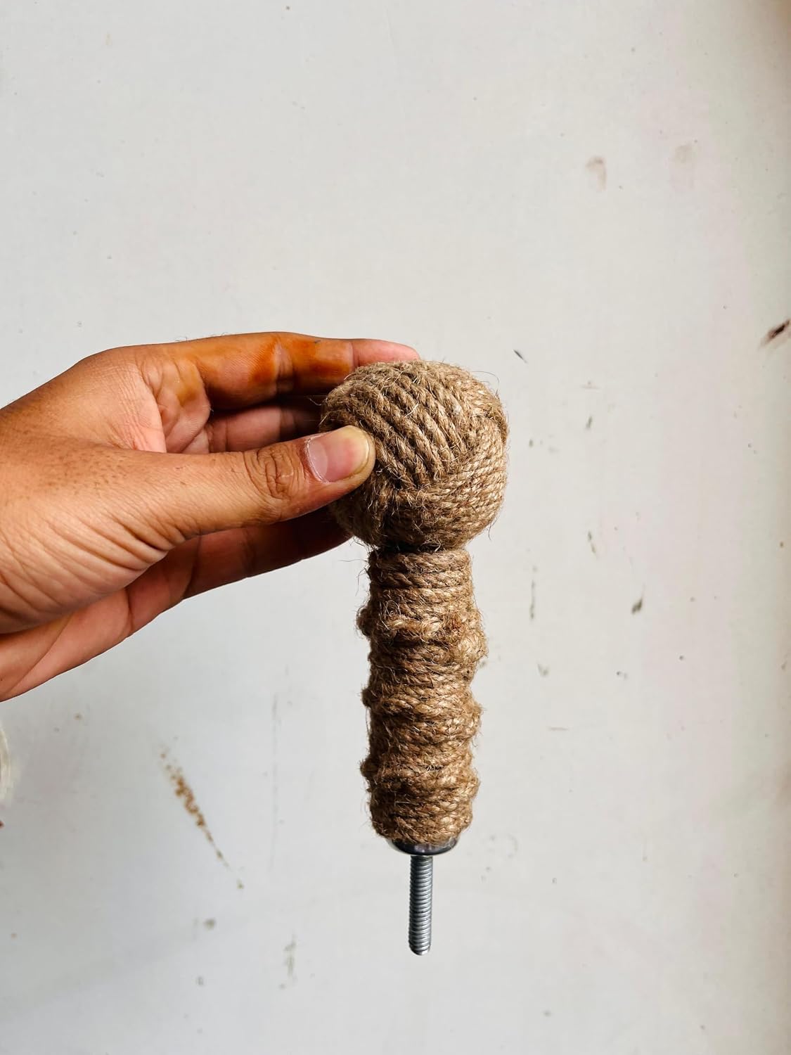 Handmade Jute Rope Wrapped Walking Stick Handle 4 Inch | Nautical Cane Handle Replacement | Rustic Decorative Cane Top with Threaded Metal Insert