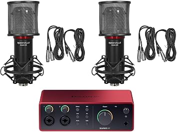 Audiosavings Bundle Focusrite Scarlett 4i4 4th Gen Studio Recording USB Audio Interface+Software Bundle with 2 RCM SR Studio/Recording Condenser Microphone Mic w/Samsung Capacitors 3 Items
