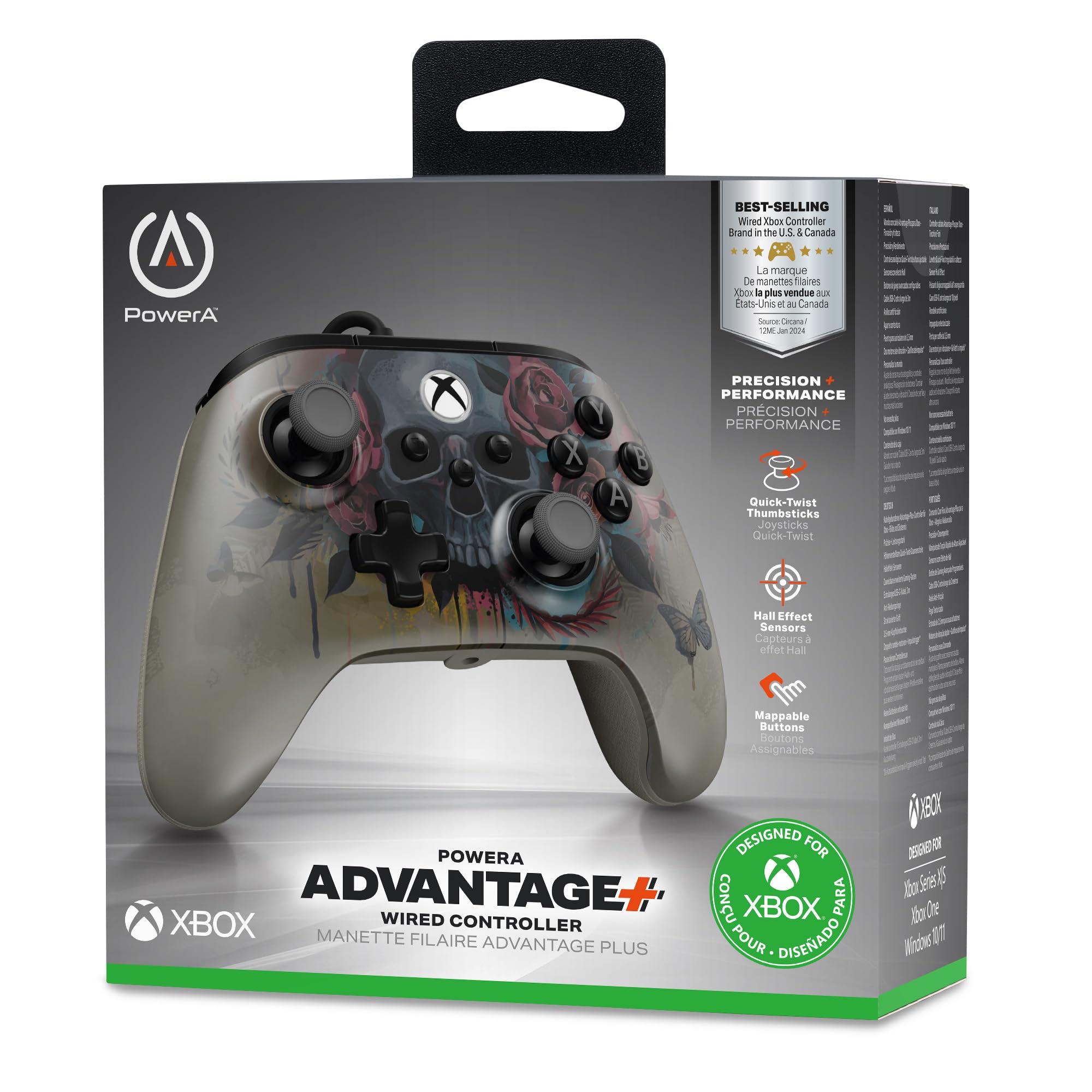 PowerA Manette filaire Advantage Plus pour Xbox Series X|S - Floraison et morosité, sous licence officielle, joysticks réglables, à effet Hall, boutons mappables, compatible Xbox One et Windows 10/11