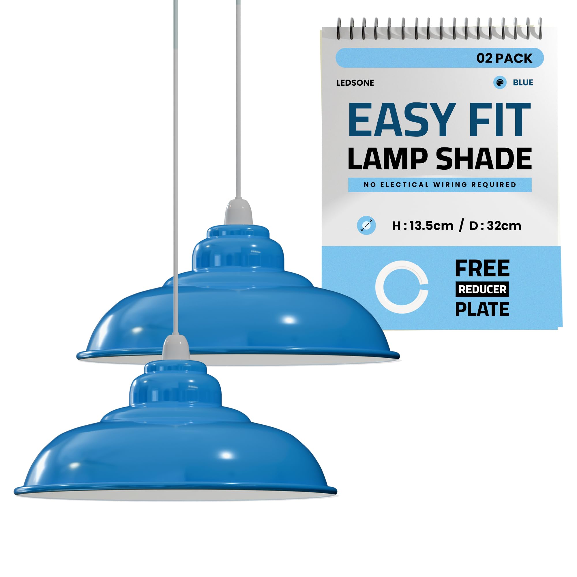 LEDSone Industrial Ceiling Pendant Light Shades, Retro Vintage Style Curvy Shaped Pendant Lamp Shade for Pendant Ceiling Lights (Semi Curvy Blue 2 Pack)