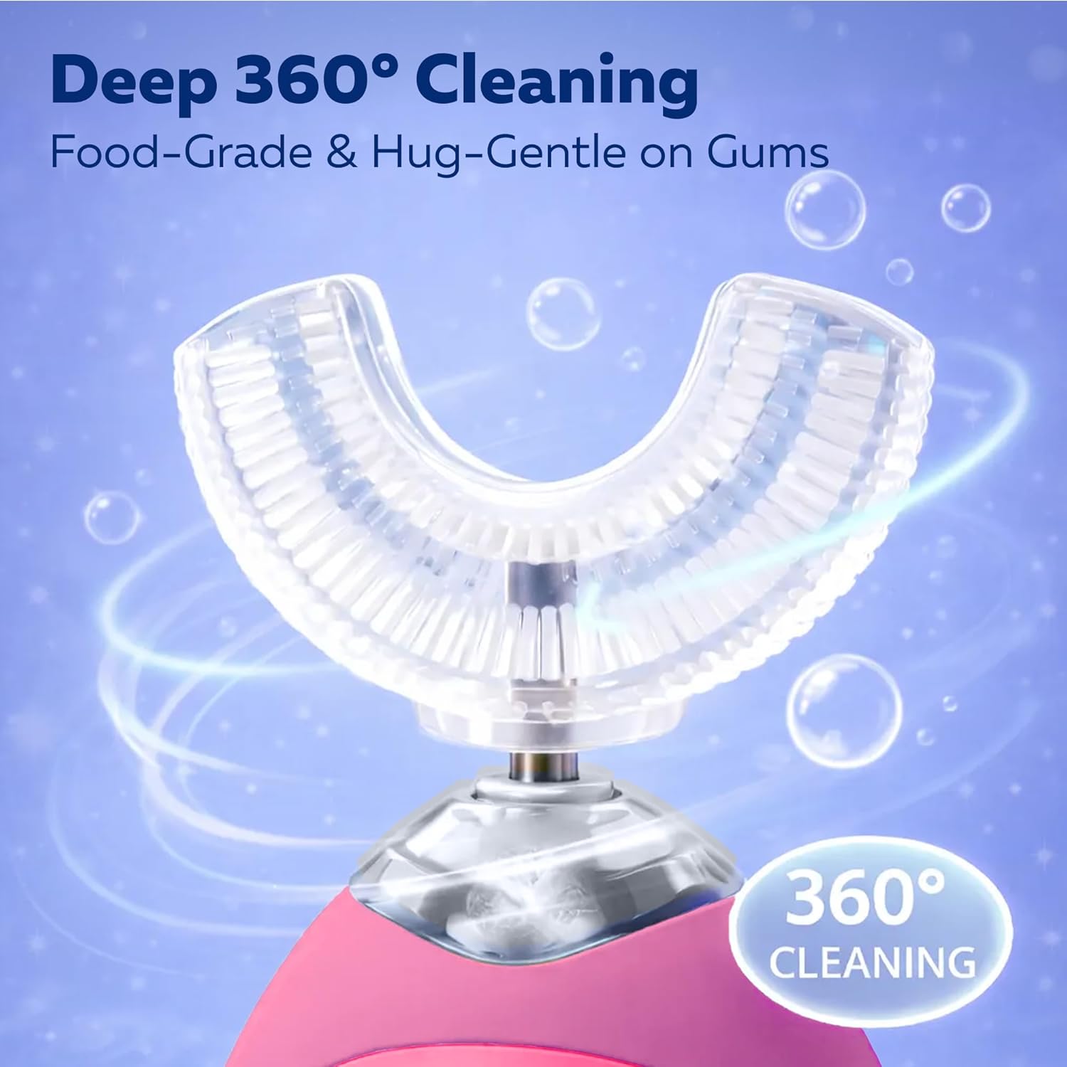 Kids U-Shaped Electric Toothbrush, Voice Guidance & Music Guided Brushing, 4 Brush Heads, 3 Modes, 360° Gentle Silicone, Type-C Charging, for Ages 3-12 (Power Pink)