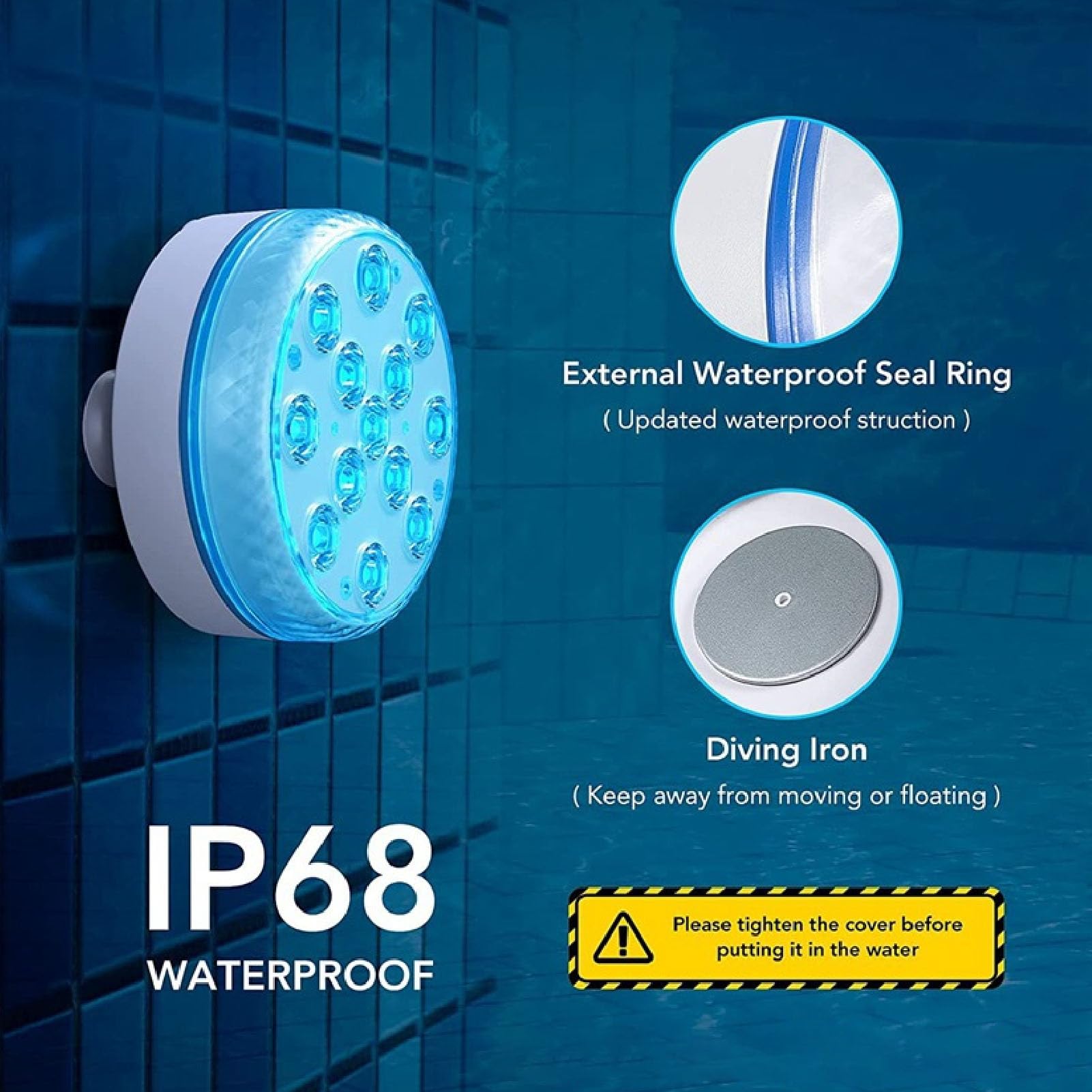Tauchbare LED-Leuchten, Ultrahelle, Ferngesteuerte, Wasserfeste Poolleuchten mit Magnetischen Saugnäpfen, IP68 Wasserdicht, 16 Farben, für Schwimmbäder, Teiche, Gärten