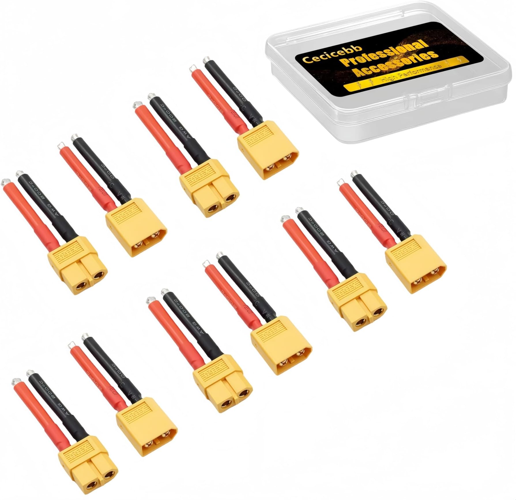 XT60 Connector Plug Cable Female and Male with 14AWG Silicon Wire for RC Lipo Battery Cable RC Drone Car Boat Toys 50mm (5 Female and 5 Male)