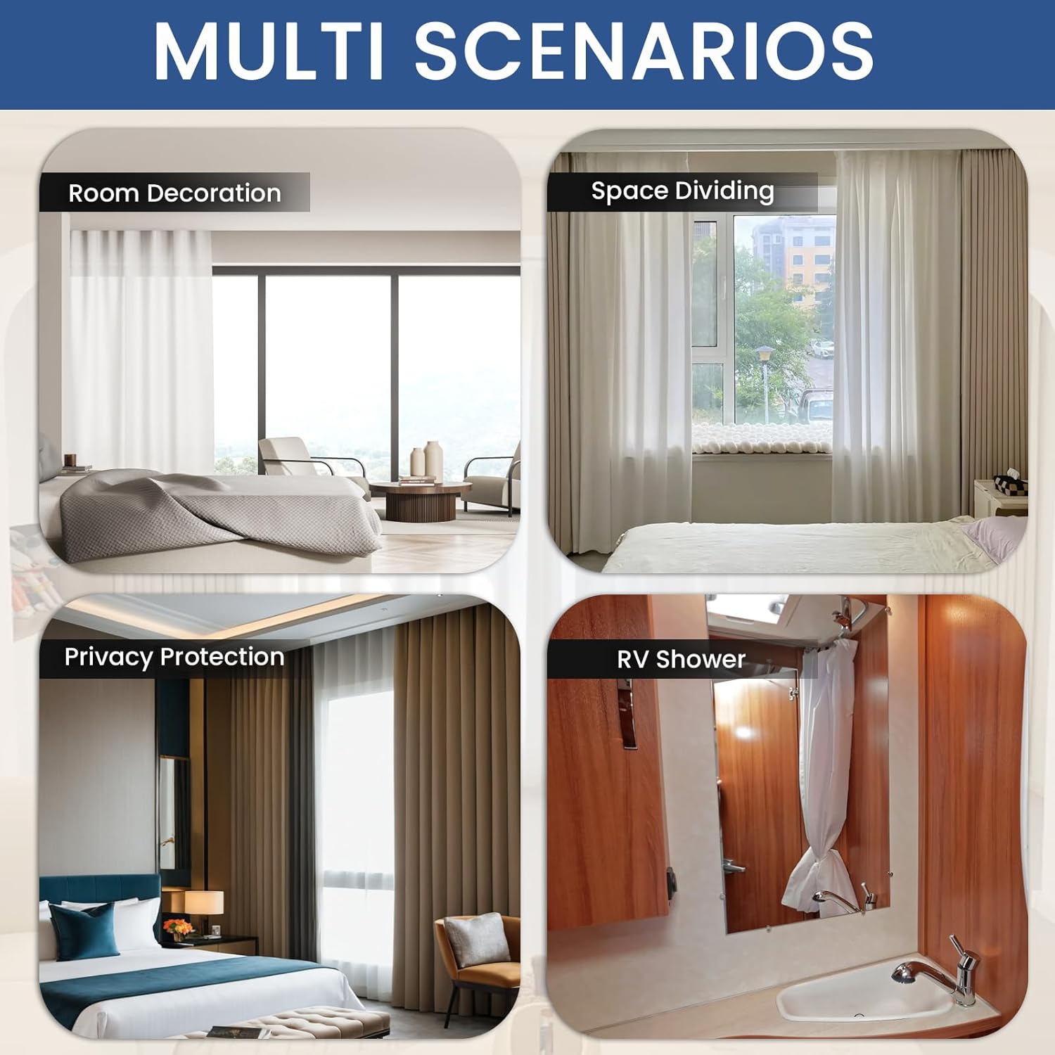 Ceiling Curtain Track Set - Ceiling Mounted Heavy-duty Curtain Rods Room Divider Curtain Rails Sliding Curtain Poles Set with Clips for Living Room Bedroom RV Shower Outdoor, White 18ft