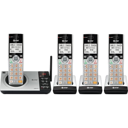AT&T CL82407 DECT 6.0 4-Handset Cordless Phone for Home with Answering Machine, Call Blocking, Caller ID Announcer, Intercom and Long Range, Silver