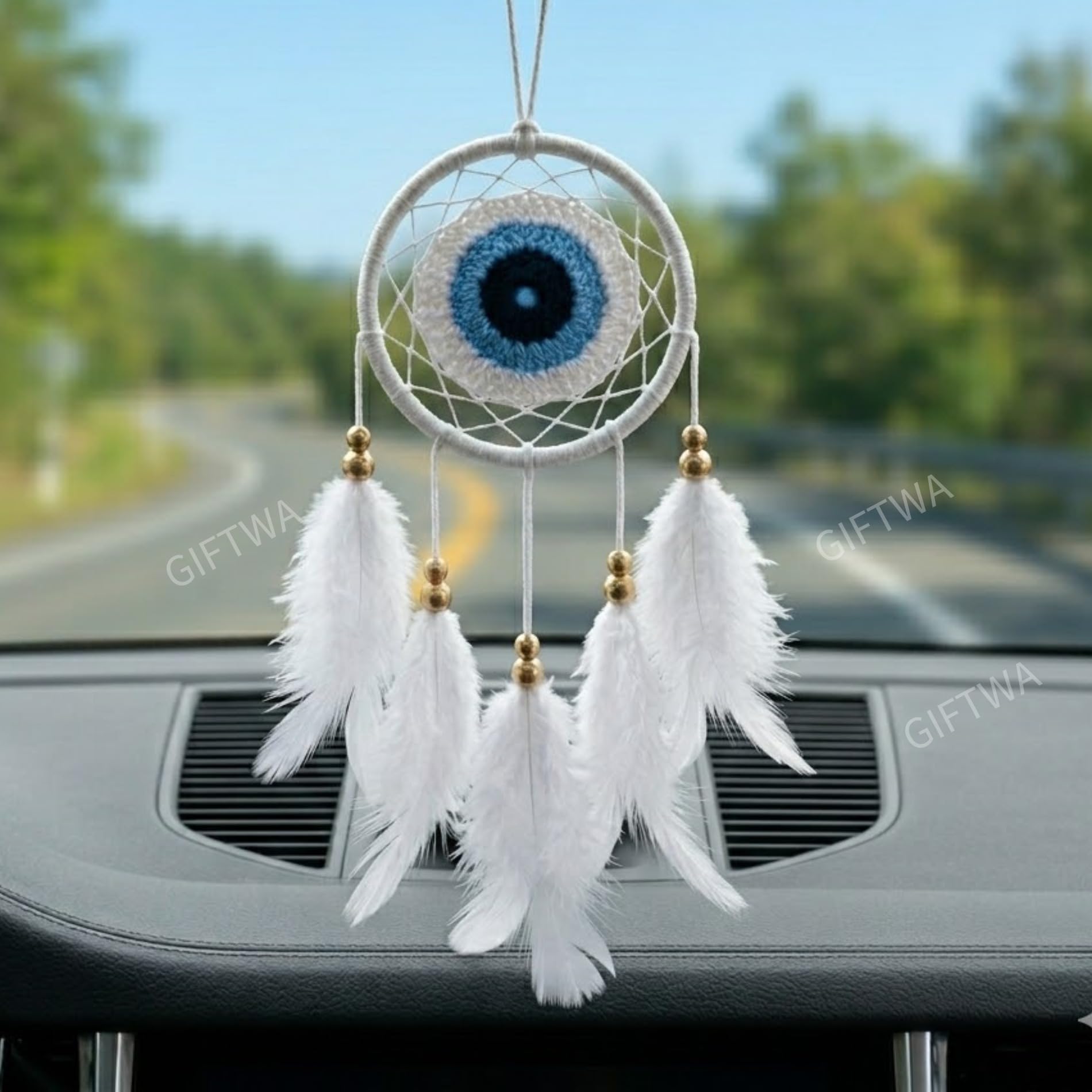 Evil Eye Protection Dream Catcher White Feathers | Stylish Bohemian Decor for Home, Office, Car & Gifting Use-image-19