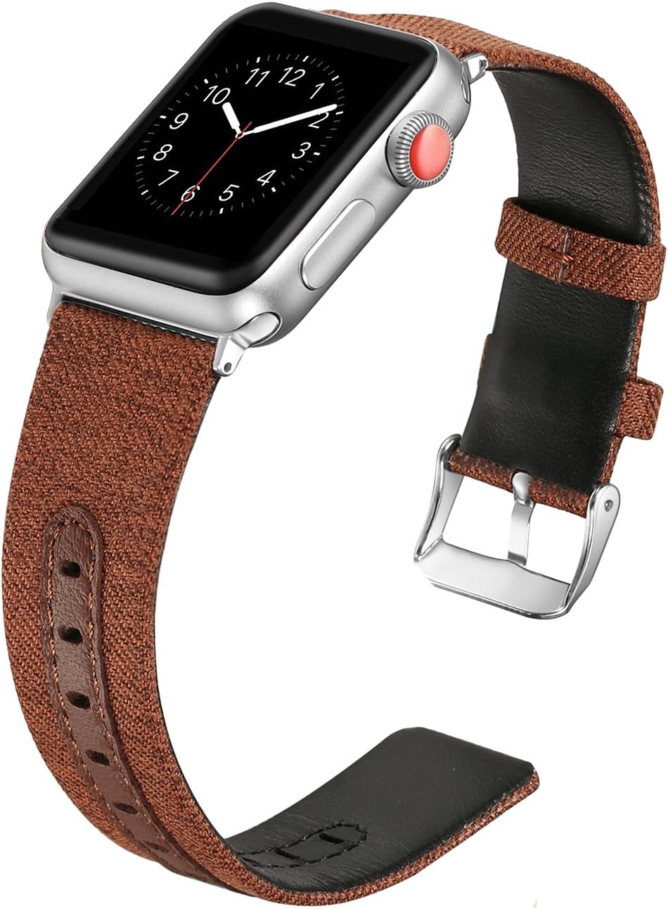 Secbolt Woven Band Compatible with Apple Watch Band 38mm 40mm iWatch Series 5 4 3 2 1, Canvas Fabric Strap with Genuine Leather Women Men