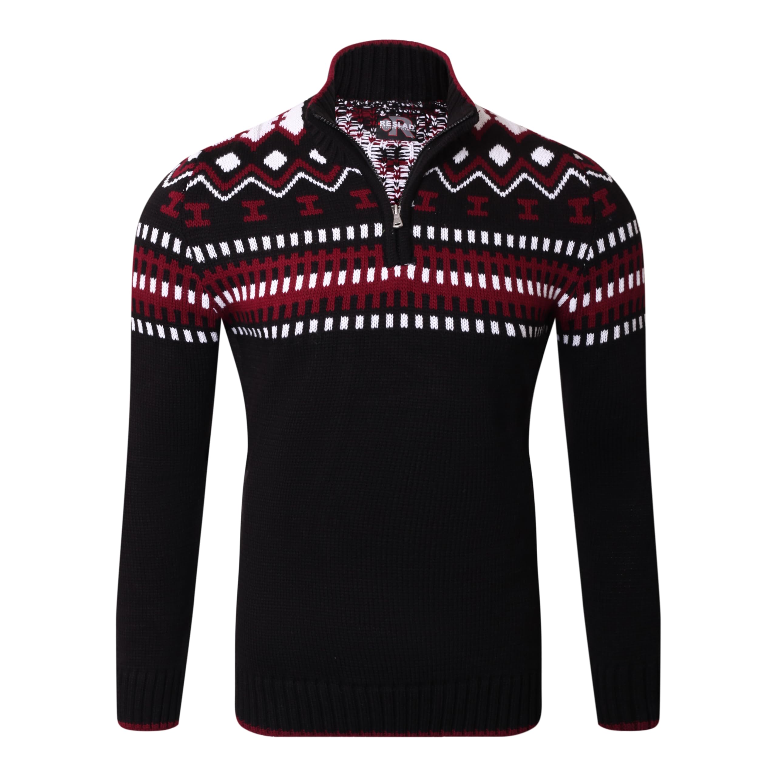 Reslad Herren Strickpullover Crewneck Zipper Winterpullover für Männer Norweger Pullover RS-3110