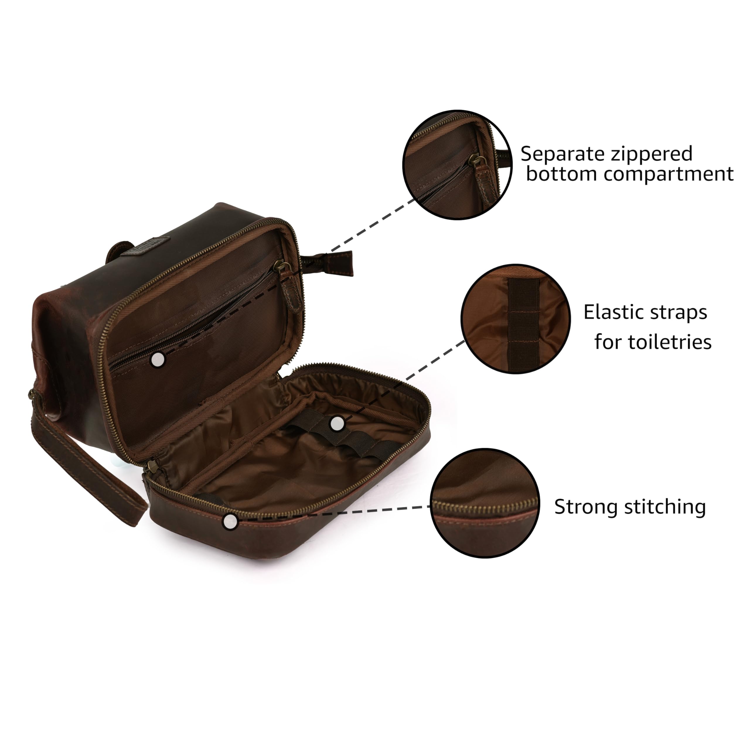 LEATHER VILLAGE DOPP-KIT-BAG-4-EXPANDBLE, Cereza, Neceser colgante de cuero