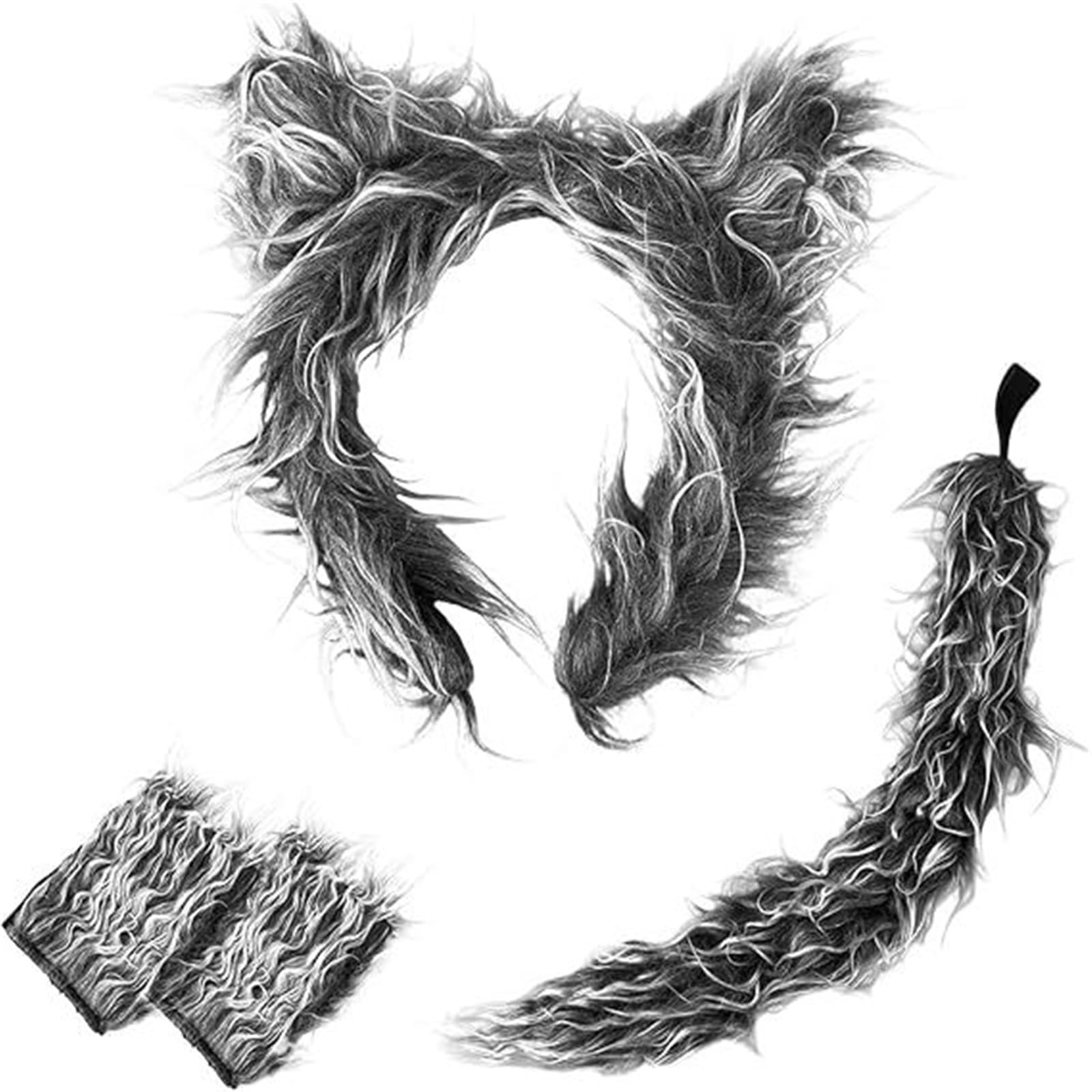 Gmbylby Four Piece Set 1 Sturdy Wool Elegant Wolf Costume Set With Comfortable Headbands And Tail Portable For Evening Event And Festival Occasion