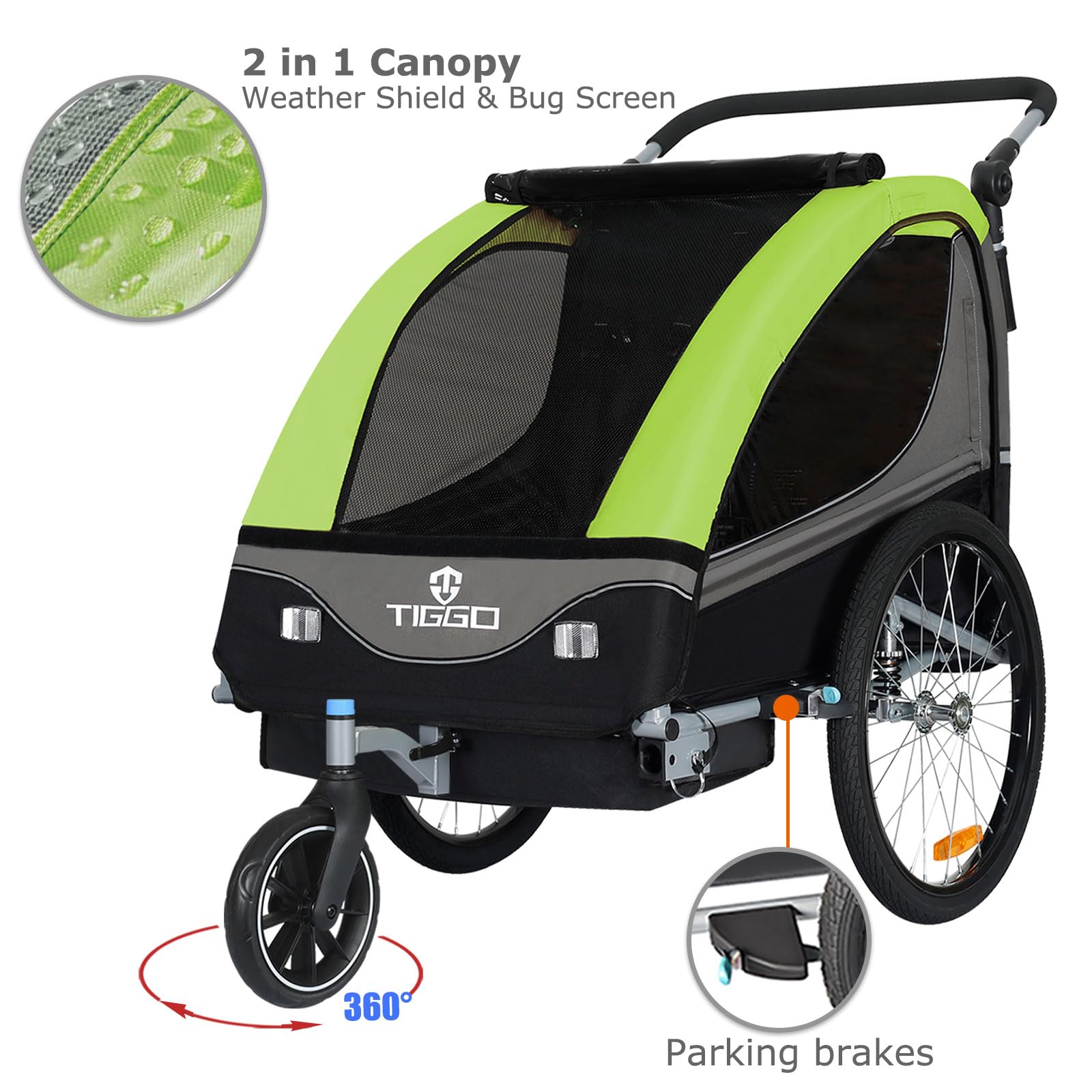 Tiggo S2 Rimorchio bambini 2 in 1 sospensione Jogger passeggino bicicletta girevole 360°