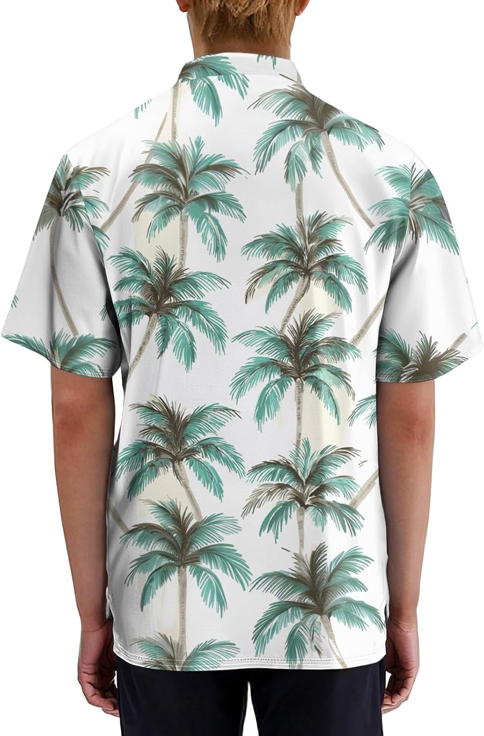 Men's V Neck Uniform Scrub Top Hawaiian Printed Summer Work Shirts with Pockets