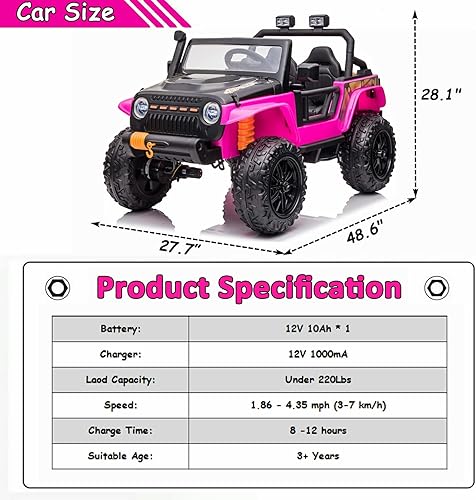 Miniatura 6 de Sopbost 12V Ride On Truck 2 Seater Battery Powered Cars for Kids Parent-Child Ride On Car with Remote Dontrol Electric Car for Kids with 4×4 EVA