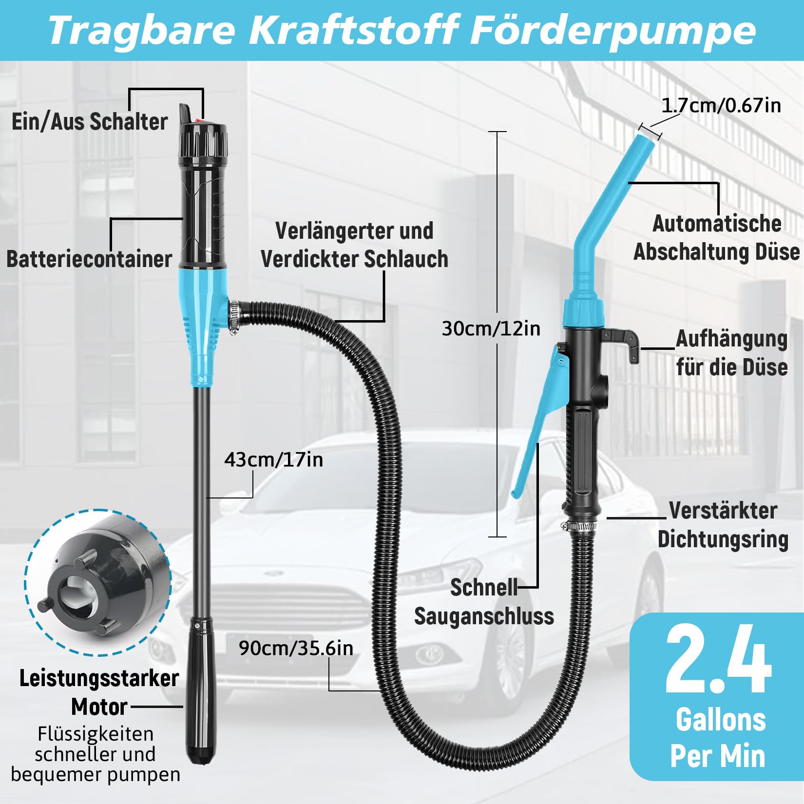 Herbst Elektryczna pompa transferowa, akumulatorowa, pompa wodna, elektryczna pompa przelewowa (niebieska)