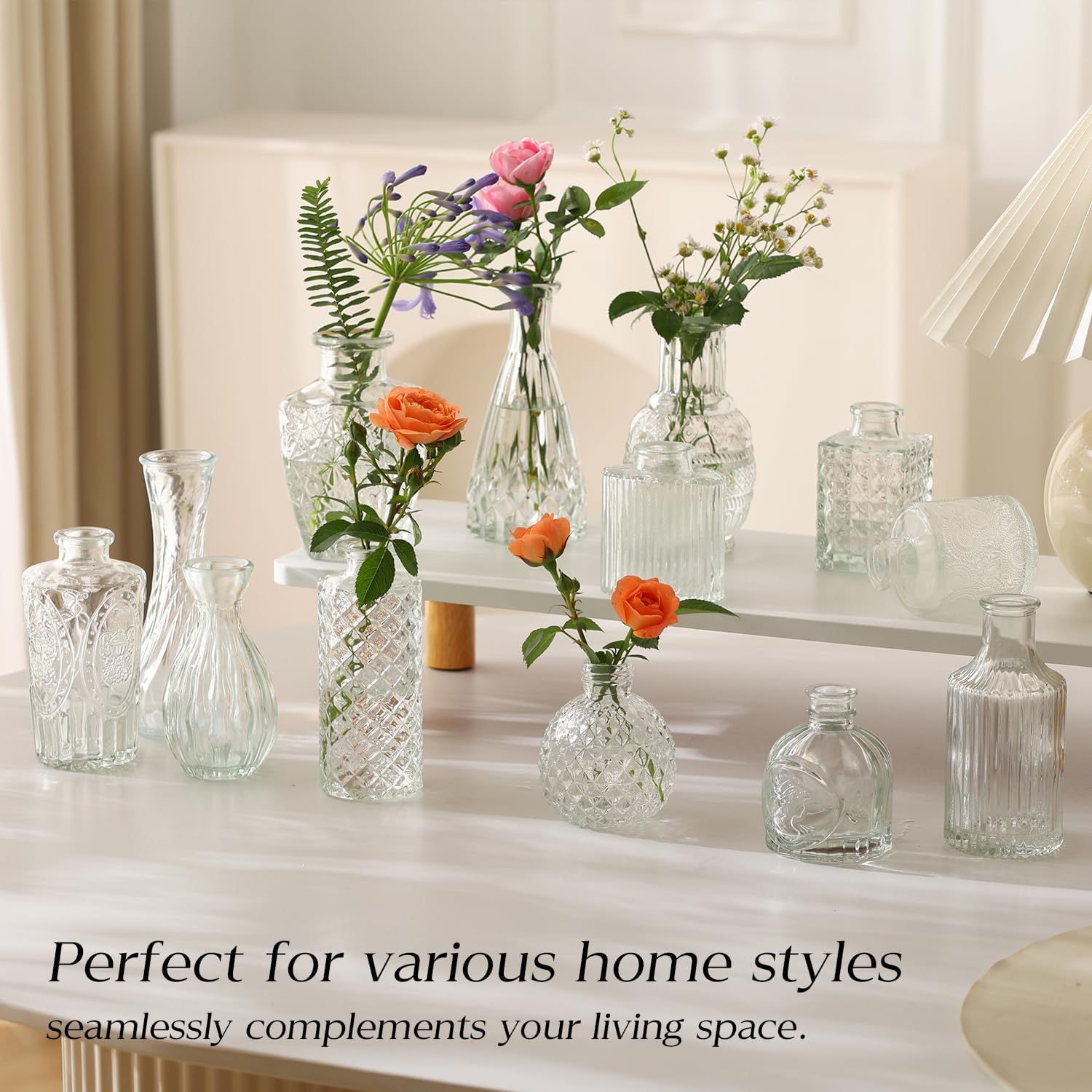 Glass Bud Vase Set of 20 - Small Vases for Flowers in Bulk - Assorted Vintage Crystal Vases for Flowers, Table Centerpieces (Clear, 20 Pcs) - Image 3