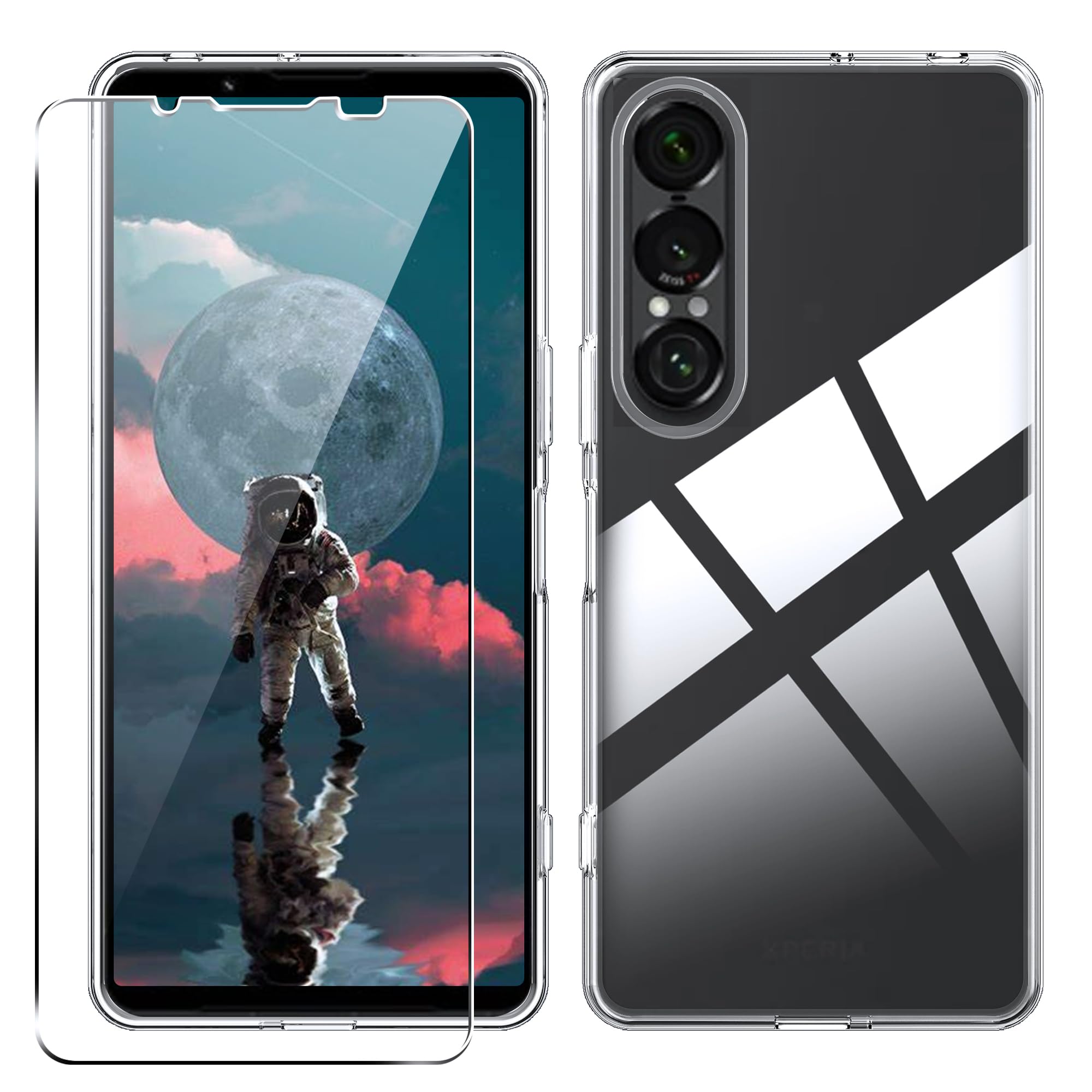 Cover per Sony Xperia 1 VII Custodia per Assorbimento degli Urti Sottile Morbida in Silicone TPU Protettiva [Protezione da Caduta] + [1 Pezzi] Vetro Temperato -Trasparente