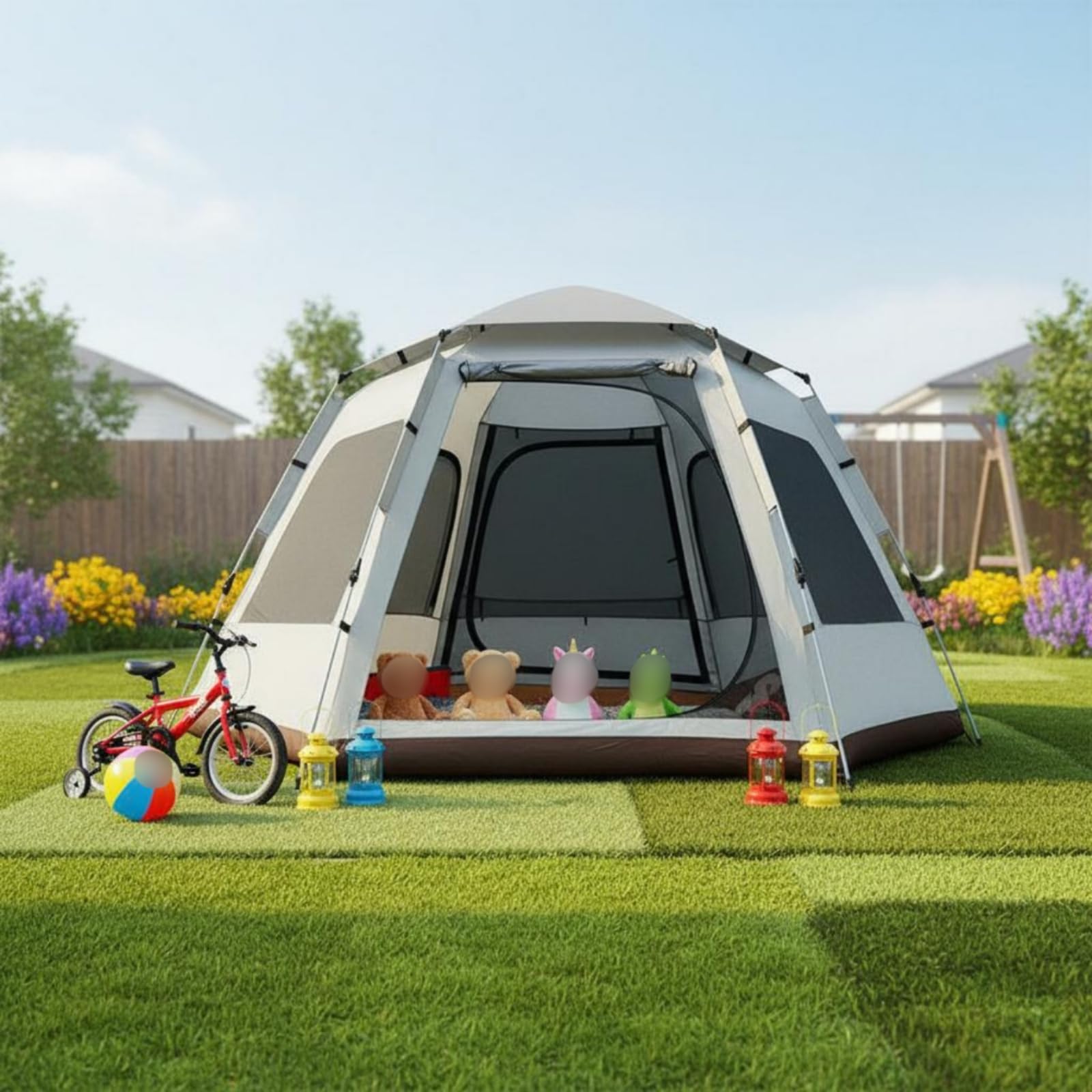 kowaku Tenda Campeggio Esagonale Tenda Outdoor Rifugio Padiglione Riparo Pieghevole Leggera 5 Kg Tessuto Oxford Antipioggia in