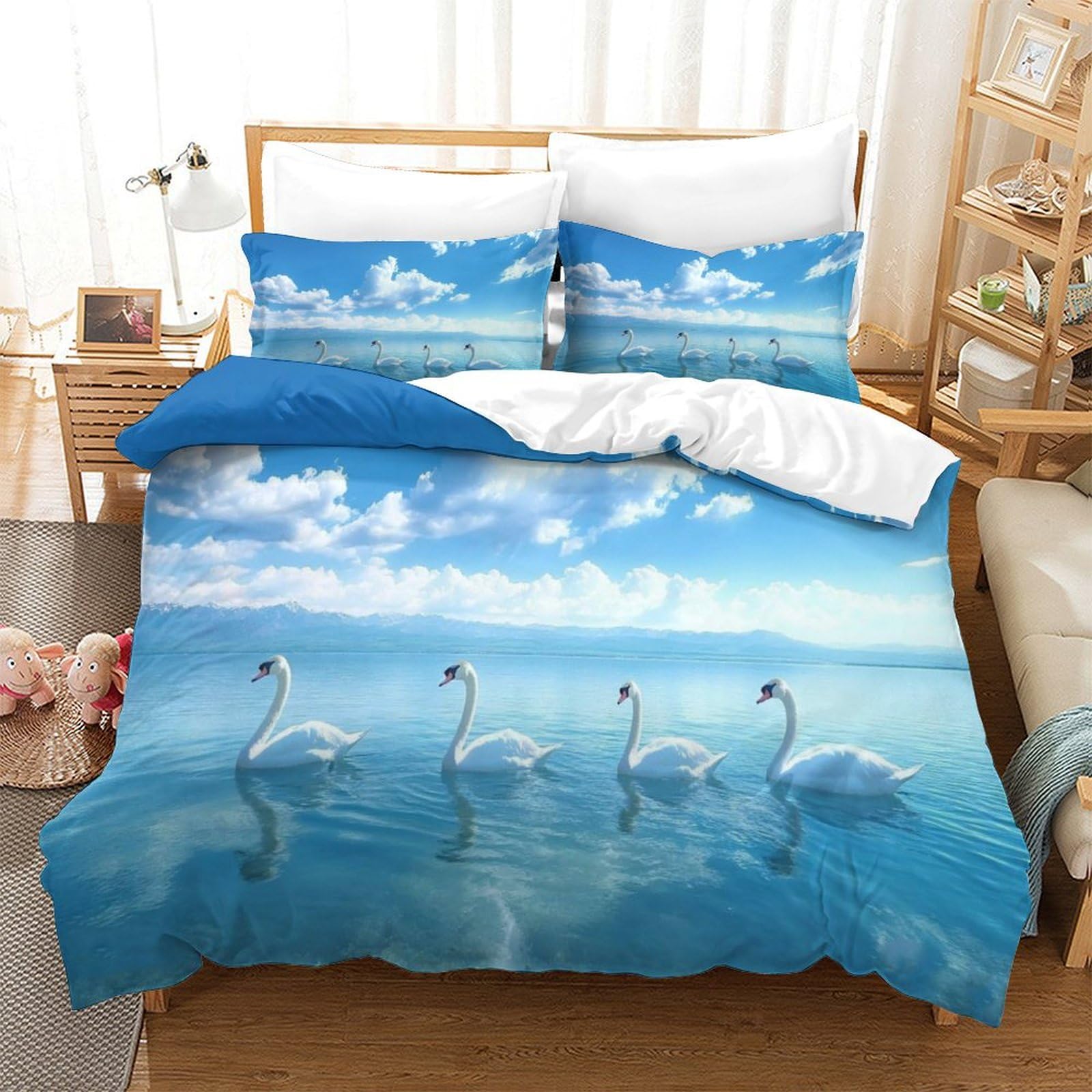 Comfort cover housse de couette king parure de lit cygnes finesse literie oiseaux 220x240