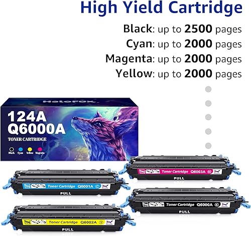 Miniatura 3 de HaloFox Cartucho de tóner remanufacturado de repuesto para HP 124A 124 Q6000A Q6001A Q6002A Q6003A para impresora HP Color Laserjet 2600n 2600 1600