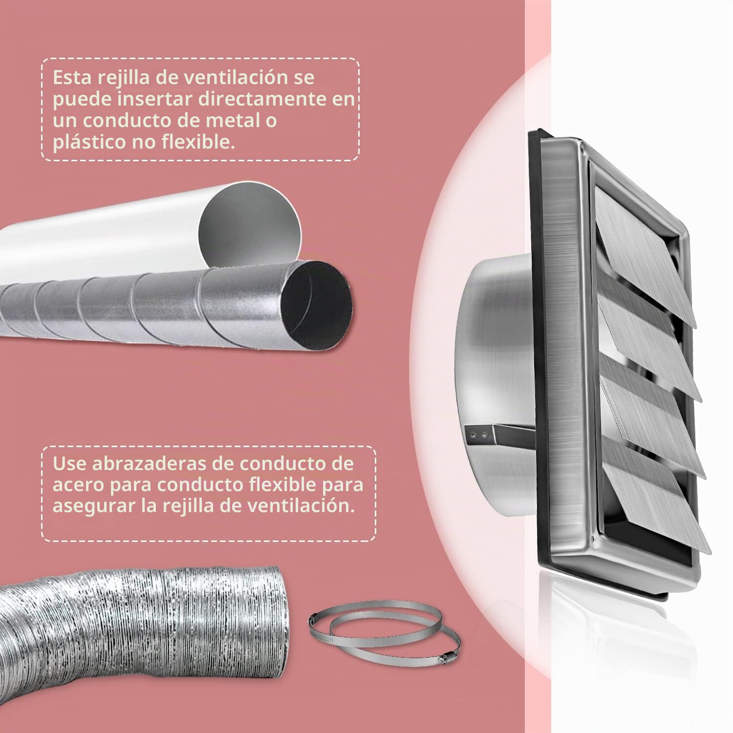 Rejilla de protección contra la intemperie de acero inoxidable, rejilla de ventilación, 100mm, 125mm, 150mm, laminillas móviles