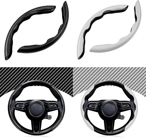 Cartist Funda para volante, 2 juegos de fundas para volante de automóvil de fibra de carbono para hombres y mujeres, antideslizante, agarre cómodo,
