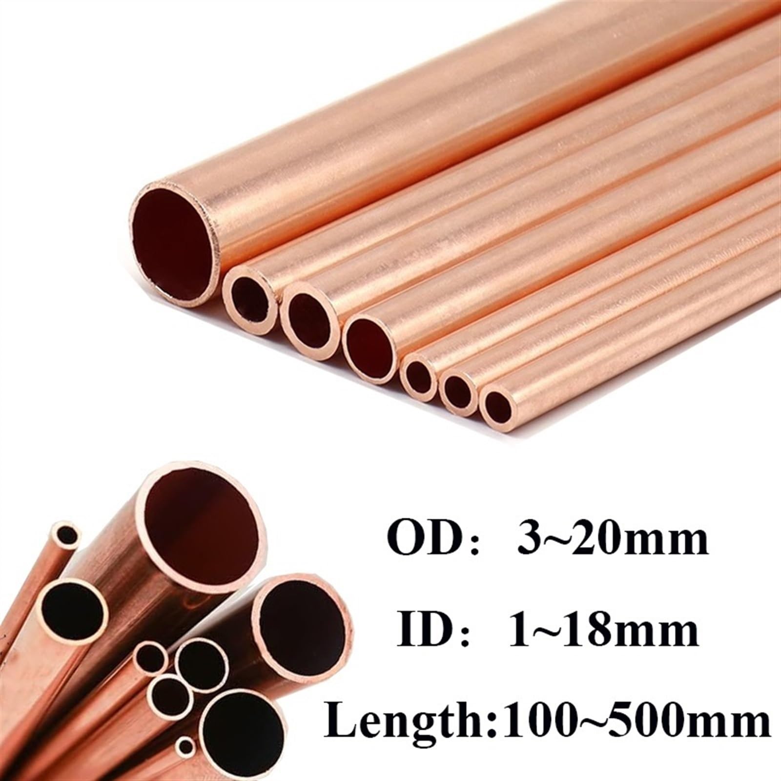 1 pz tubi di rame rosso OD 2 ~ 20 mm ID 1 ~ 18 mm lunghezza 100 mm ~ 500 mm tubo dritto in rame tubo metallico (colore: 500 mm, dimensioni: OD 16 x ID 14 mm)