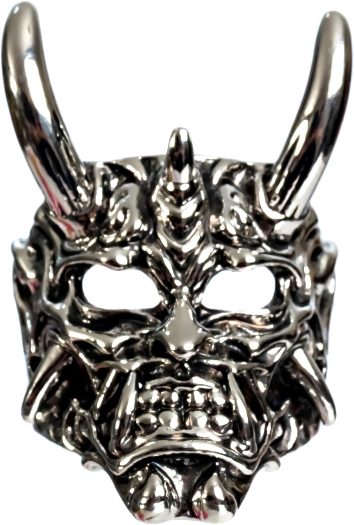 Oni Demon Mask Ring (Size 7) Goth Japanese Samurai Jewelry Punk Heavy Metal Statement Ring